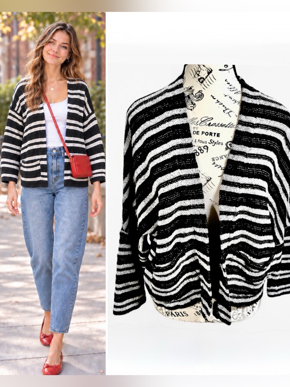 💥Madewell Upbeat Striped Open Front Cocoon Cardigan Sweater XS/S💛